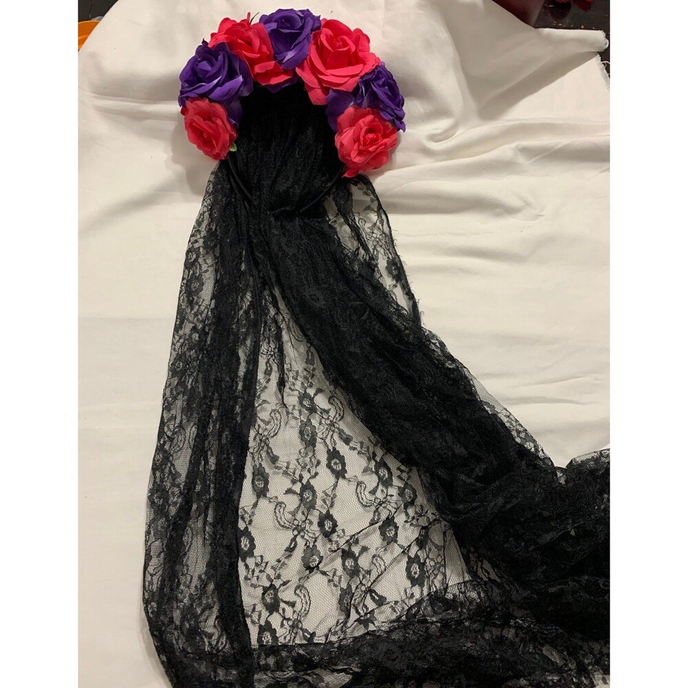 Flower headband with veil costume Día de muertos
